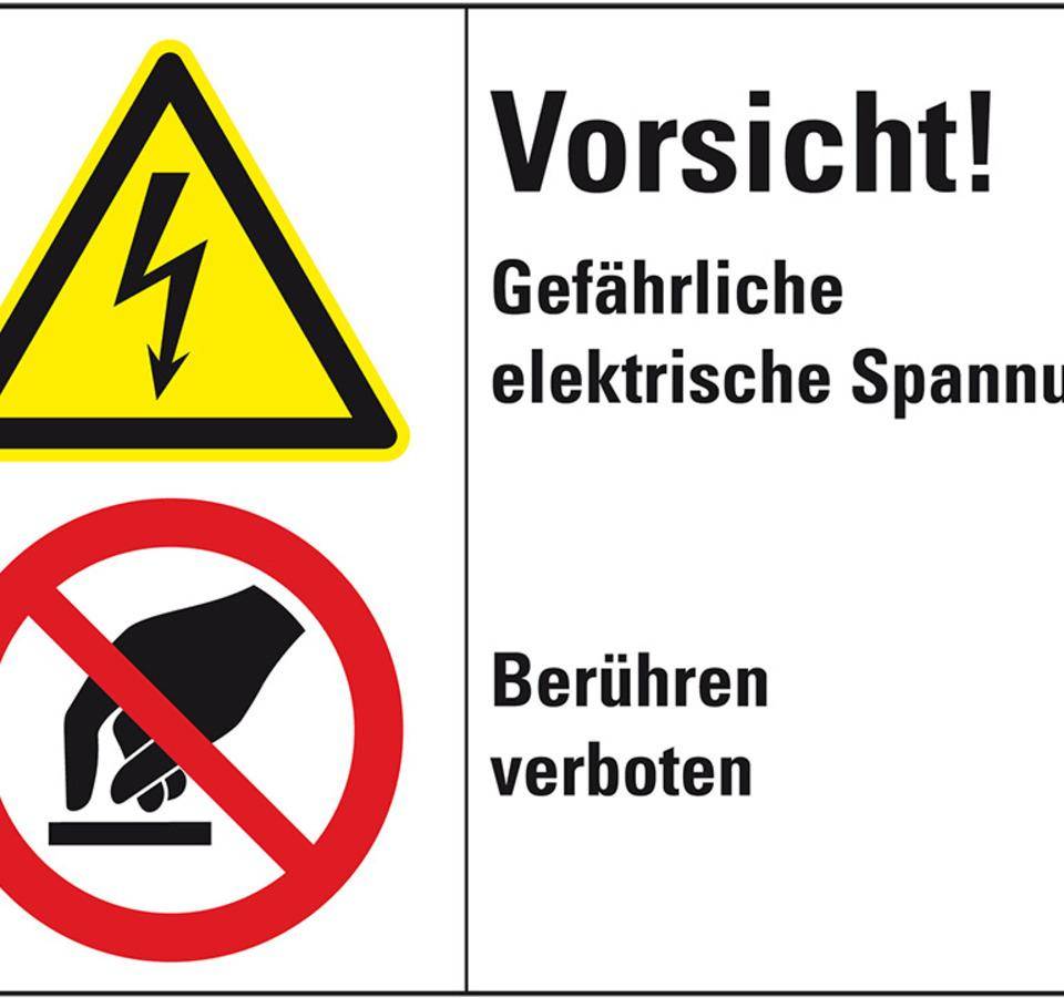 Kombischild Vorsicht! Gefährliche Spannung..., Folie, 200x150mm,ISO 3864-2