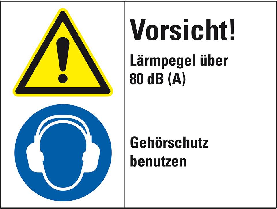 Kombischild Vorsicht! Lärmpegel über 80 dB..., Folie, 200x150mm, ISO 3864-2