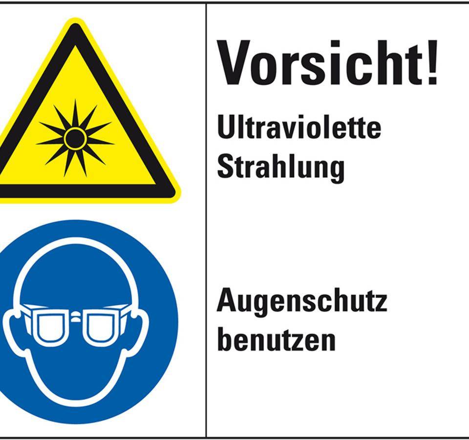 Kombischild Vorsicht! Ultraviolette Strahlung..., Folie, 200x150mm, ISO 3864-2