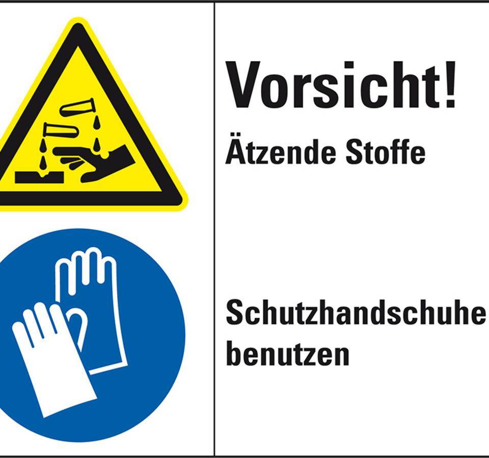 Kombischild Vorsicht! Ätzende Stoffe..., Folie, 200x150mm, DIN EN ISO 7010