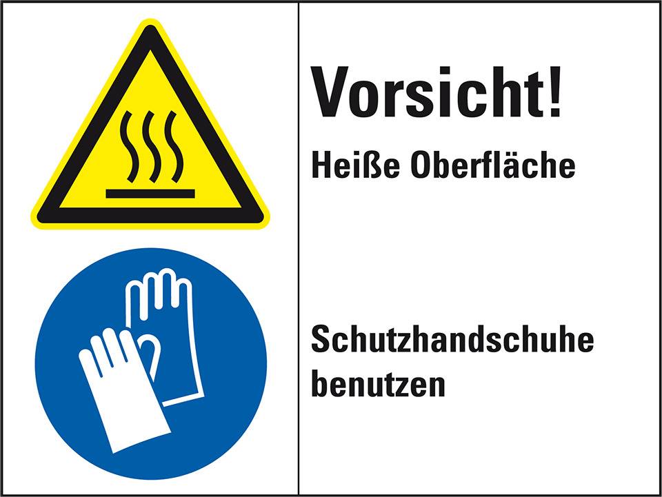 Kombischild Vorsicht! Heiße Oberfläche..., gemäß ISO 3864-2, Folie, 200x150mm