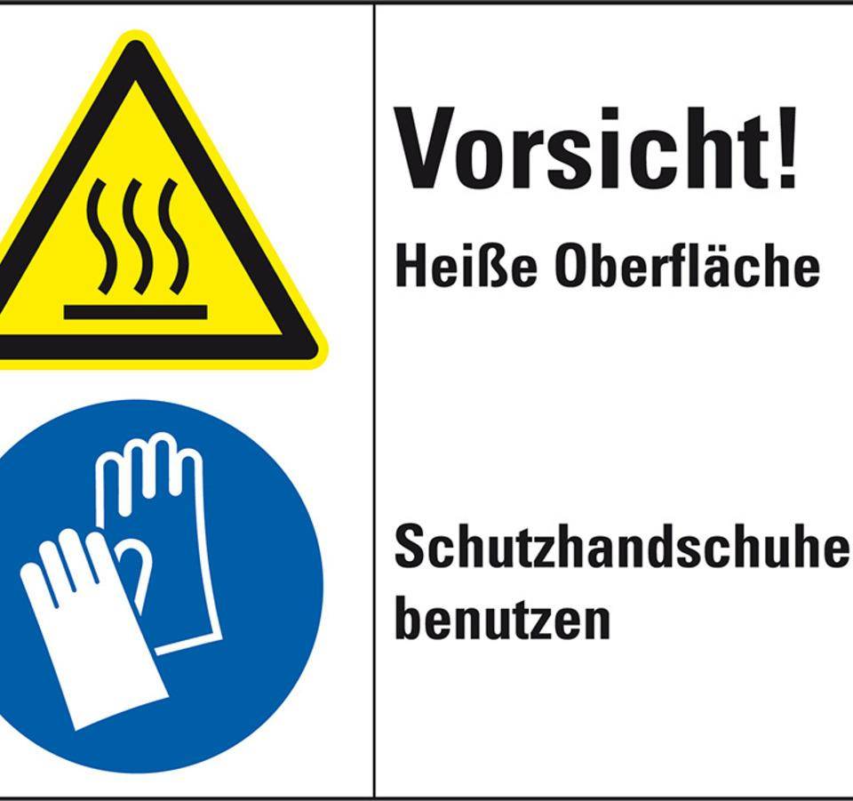 Kombischild Vorsicht! Heiße Oberfläche..., gemäß ISO 3864-2, Folie, 200x150mm
