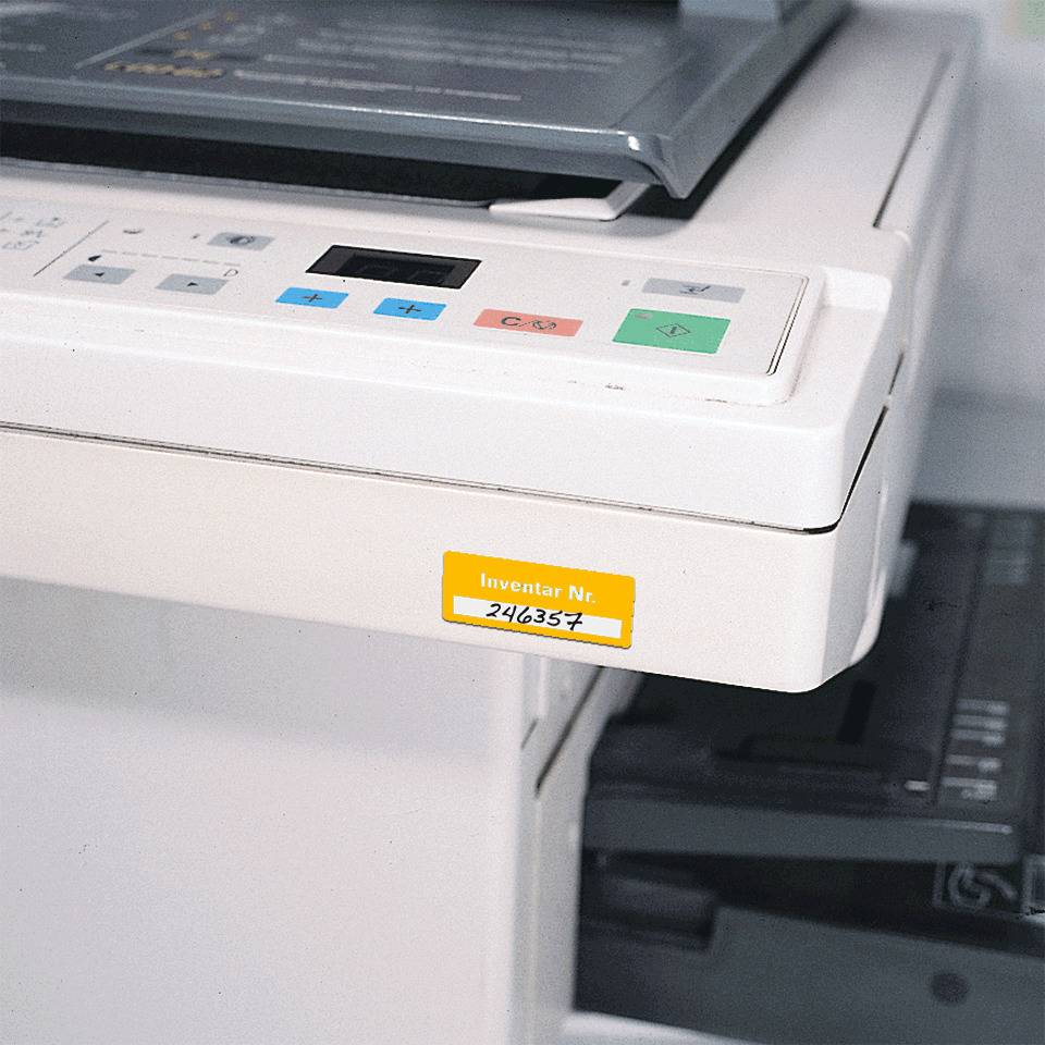 Inventaretikett Inventar-Nr., gelb, Dokumentenfolie, Spezialkleber, 40x20mm, 16/Bogen