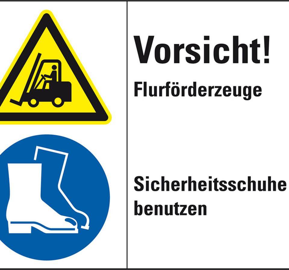 Kombischild Vorsicht!Flurförderzeuge..., ISO 3864-2, Kunststoff,200x150mm