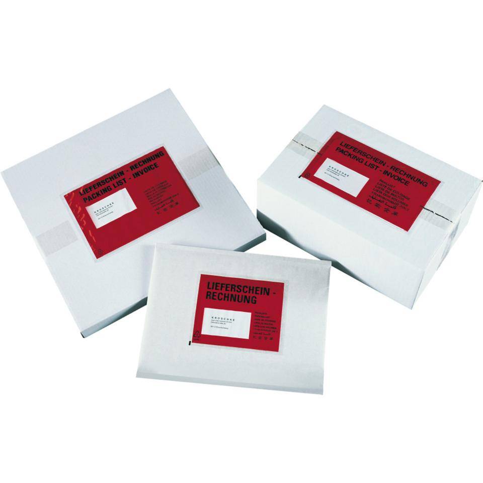 Versandtasche Lieferschein-Rechnung, rot/transparent, selbstklebend, DIN Lang, 1000/VE