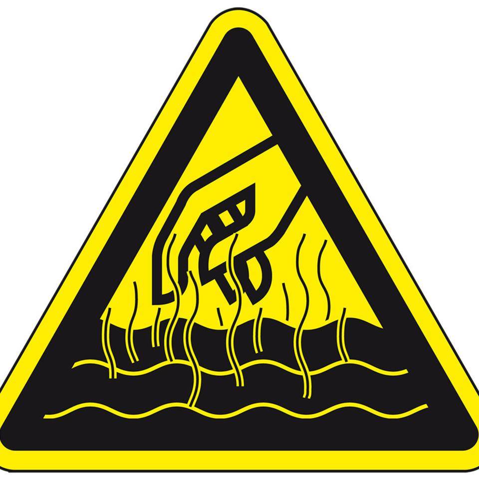 Warnschild Warnung vor heißen Flüssigkeiten und Dämpfen, praxisbewährt, Folie, SL 100mm