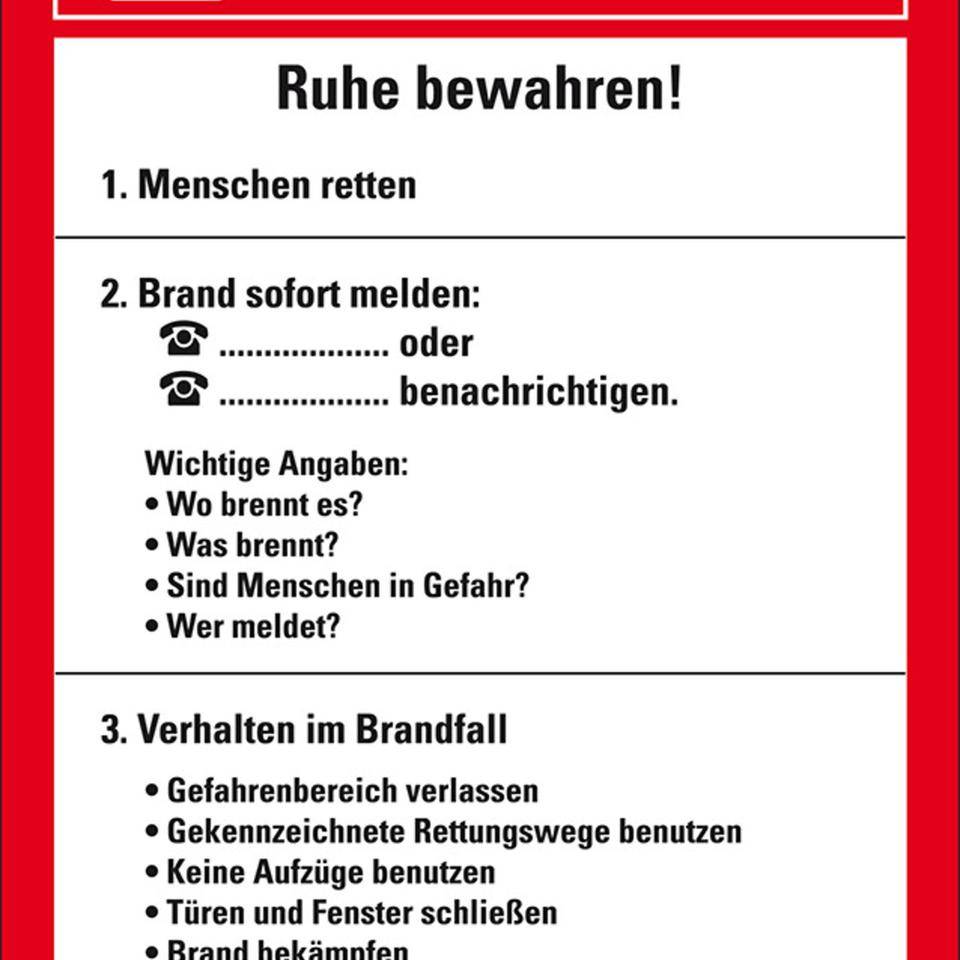 Aushang Alarmplan im Brandfall, Kunststoff, 200x300mm