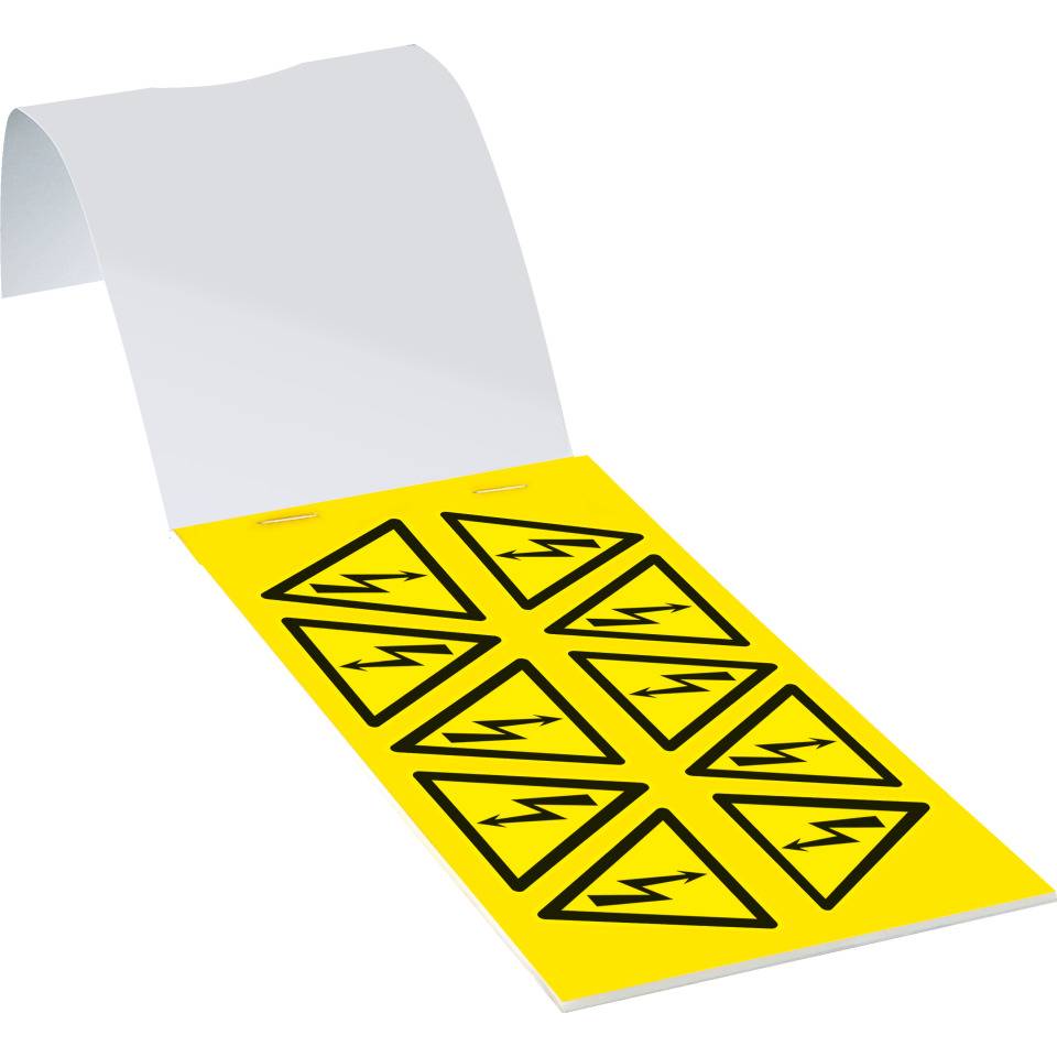 Warnschild Warnung vor elektrischer Spannung, Folie, selbstklebend, SL 50mm, 100/Heft, ASR A1.3, DIN EN ISO 7010 W012