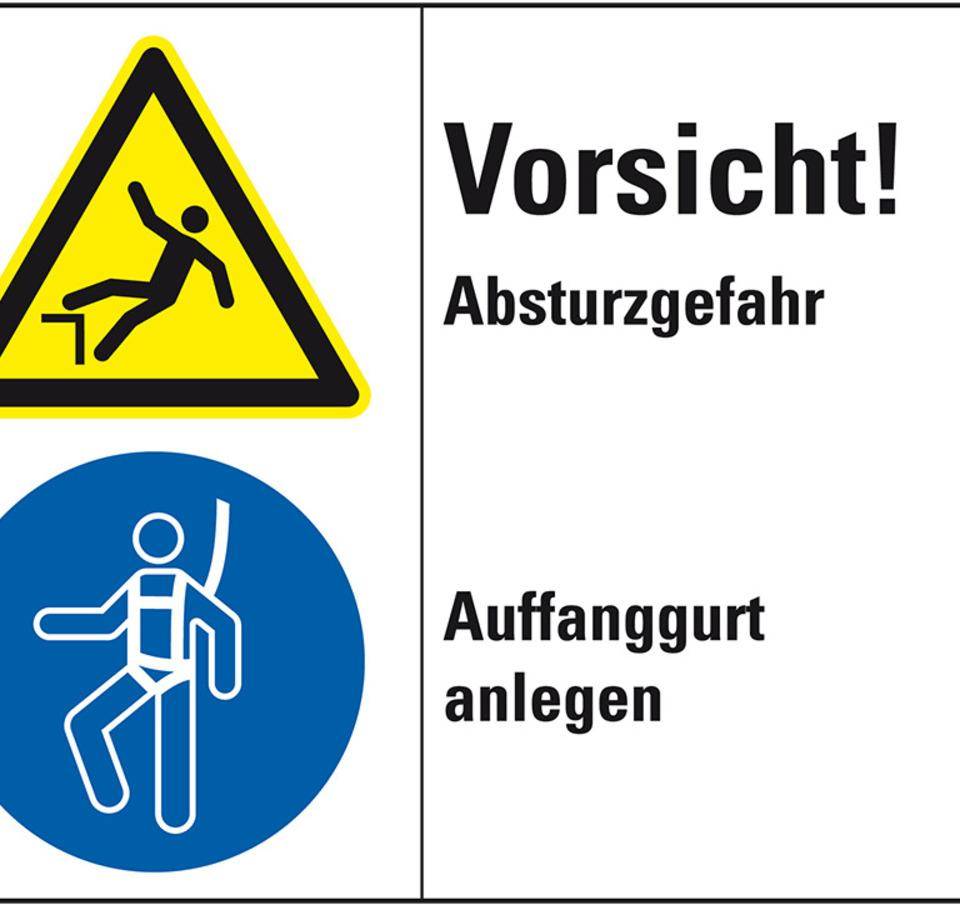 Kombischild Vorsicht!Absturzgefahr..., Kunststoff, 200x150mm, ISO 3864-2