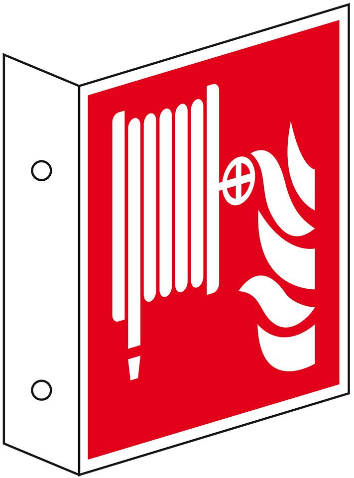 Brandschutz-Fahnenschild Löschschlauch, doppelseitig, Kunststoff, 200x200mm, ASR A1.3, DIN EN ISO 7010 F002