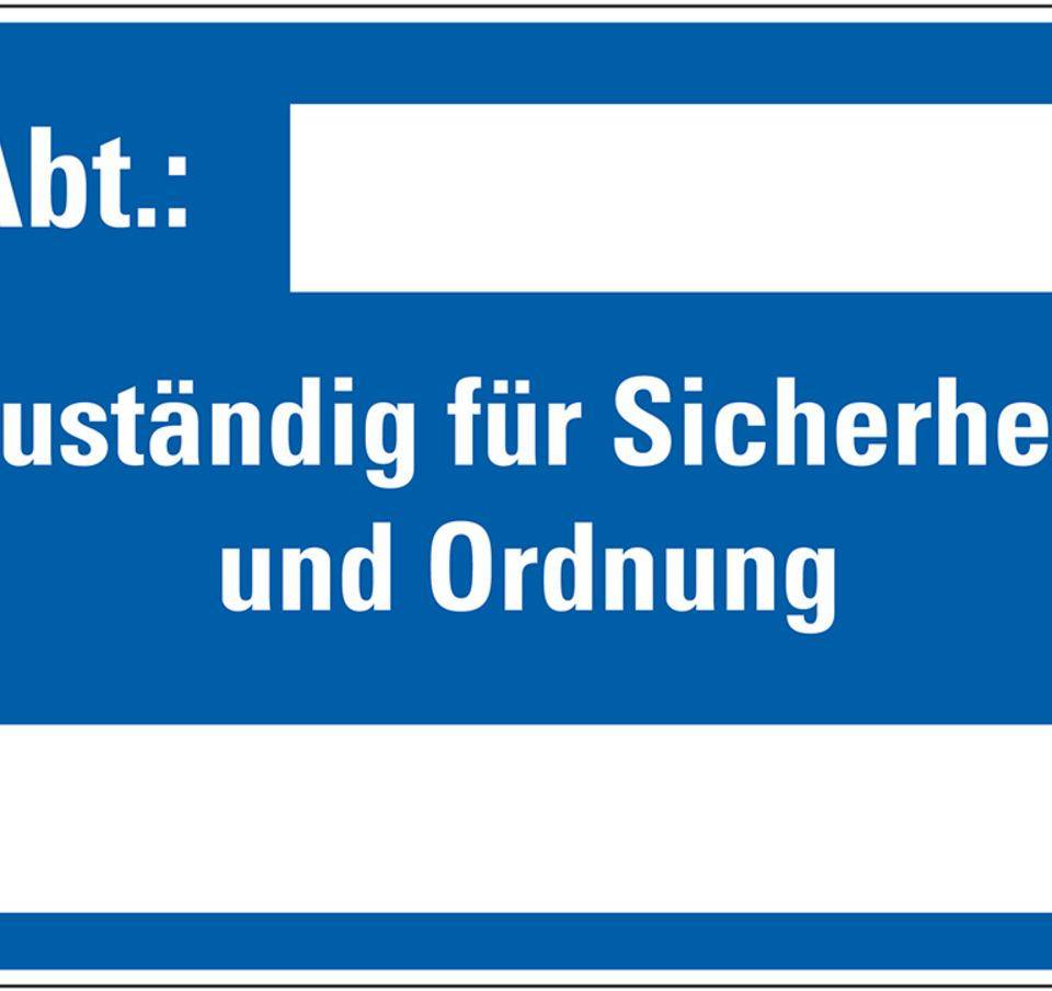 Hinweisschild Abt.: Zuständig für..., zum Selbstbeschriften, Kunststoff, 400x300mm
