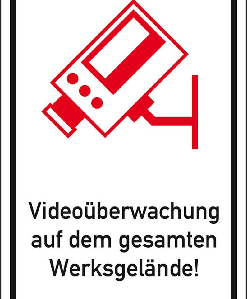 Hinweisschild Videoüberwachung auf dem gesamten Werksgelände, Aluminium, 400x600mm
