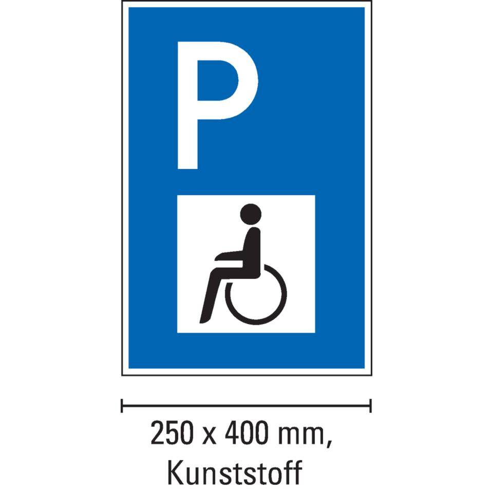 Parkplatzschild mit Behindertensymbol, spitze Ecken, Kunststoff,250x400mm