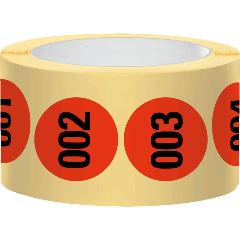 Markierungspunkt, numeriert 001-500, hellrot, Haftpapier, ablösbar, Ø 25mm, 500/Rolle