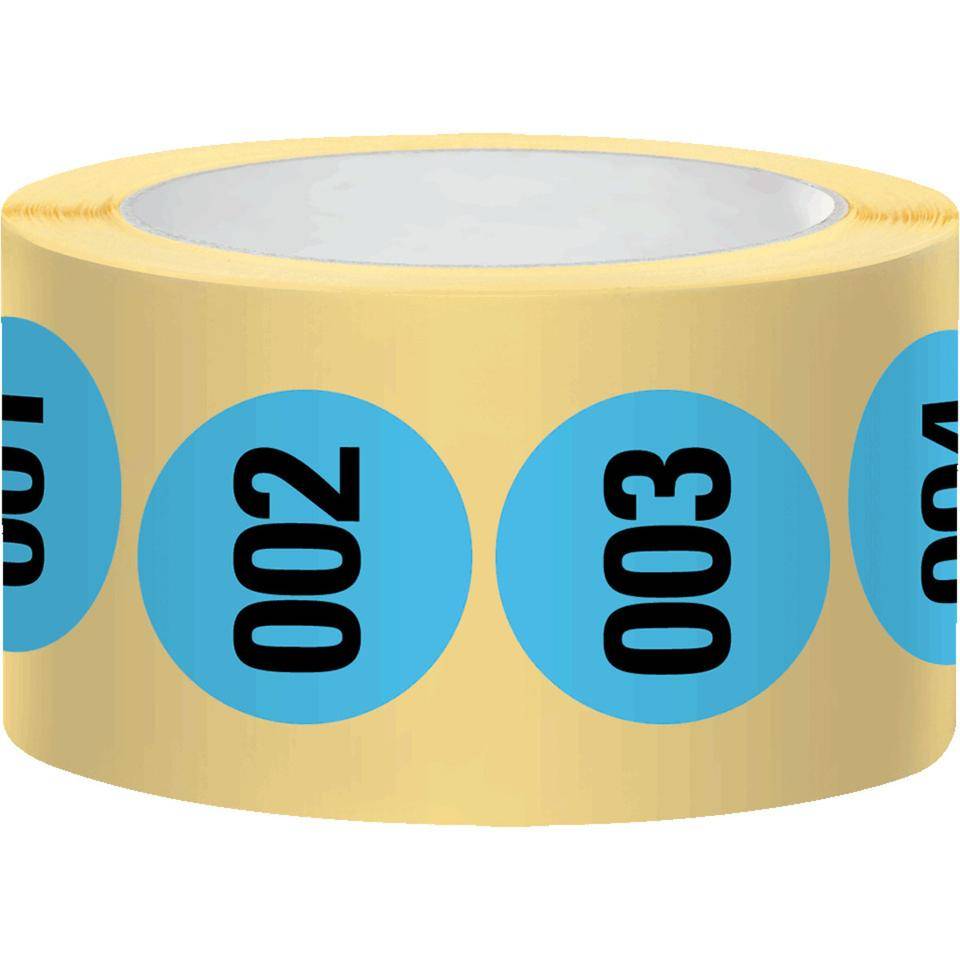 Markierungspunkt, numeriert 001-500, hellblau, Haftpapier, ablösbar, Ø 25mm, 500/Rolle