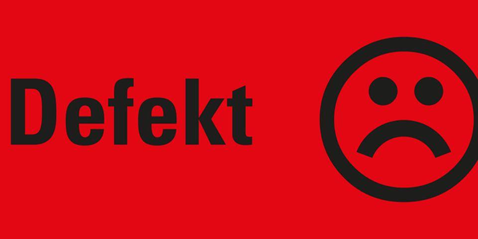 Organisationsetikett Defekt, mit Pikto, rot, Haftpapier, ablösbar, 50x20mm, 500/Rolle