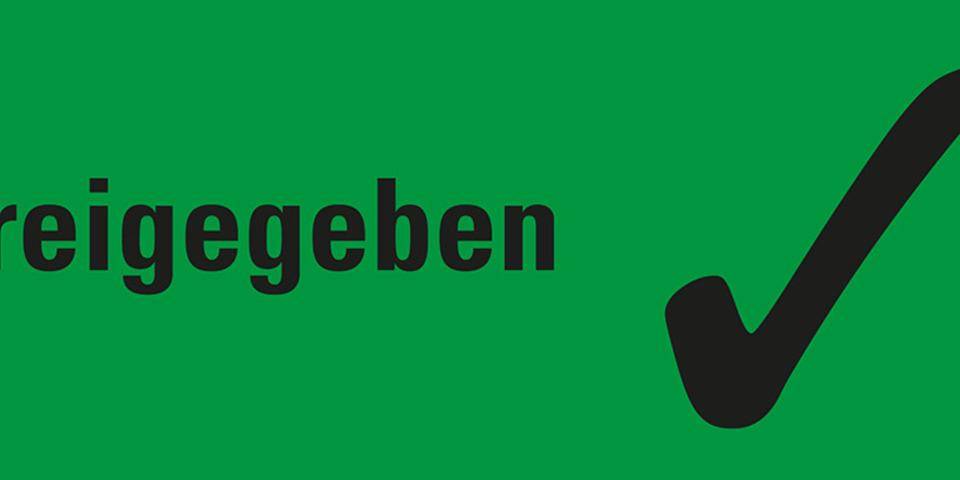 Organisationsetikett Freigegeben, Pikto, grün, Haftpapier, ablösbar, 50x20mm, 500/Rolle