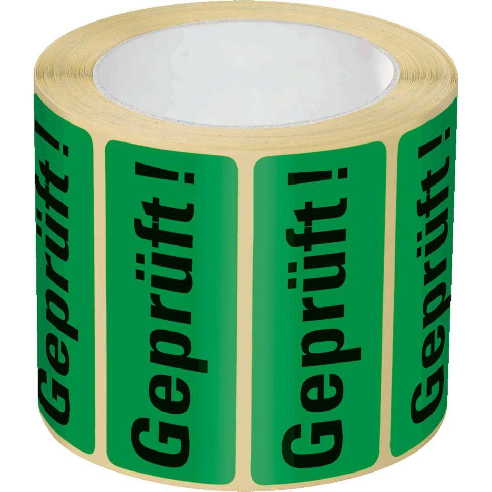 Organisationsetikett Geprüft!, grün, Papier, ablösbar, 50x20mm, 500/Rolle