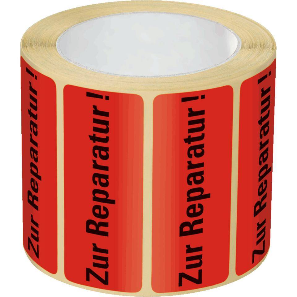 Organisationsetikett Zur Reparatur!, rot, Haftpapier, ablösbar, 50x20mm, 500/Rolle