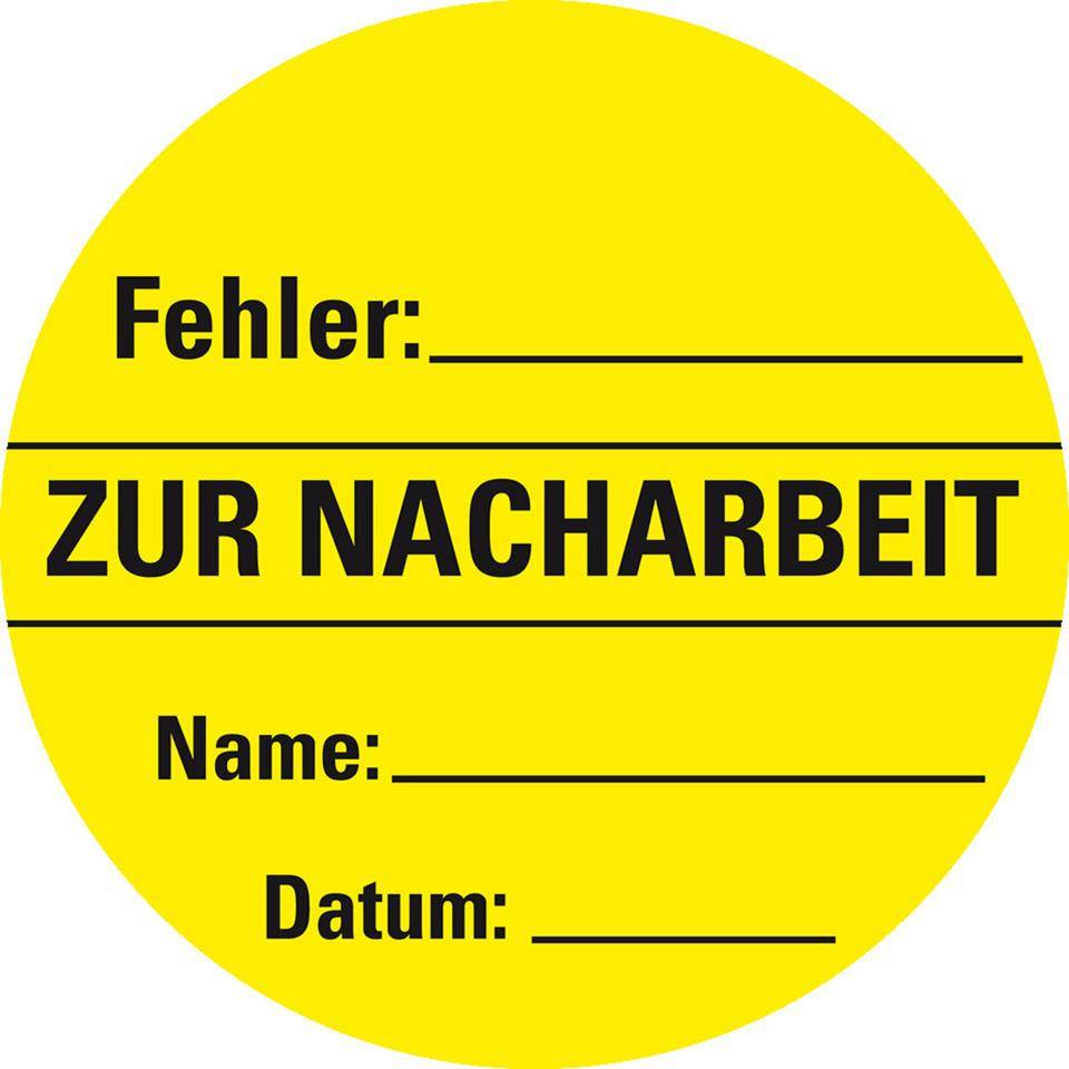 Organisationsetikett Zur Nacharbeit, gelb, Haftpapier, ablösbar,Ø 60mm, 500/Rolle