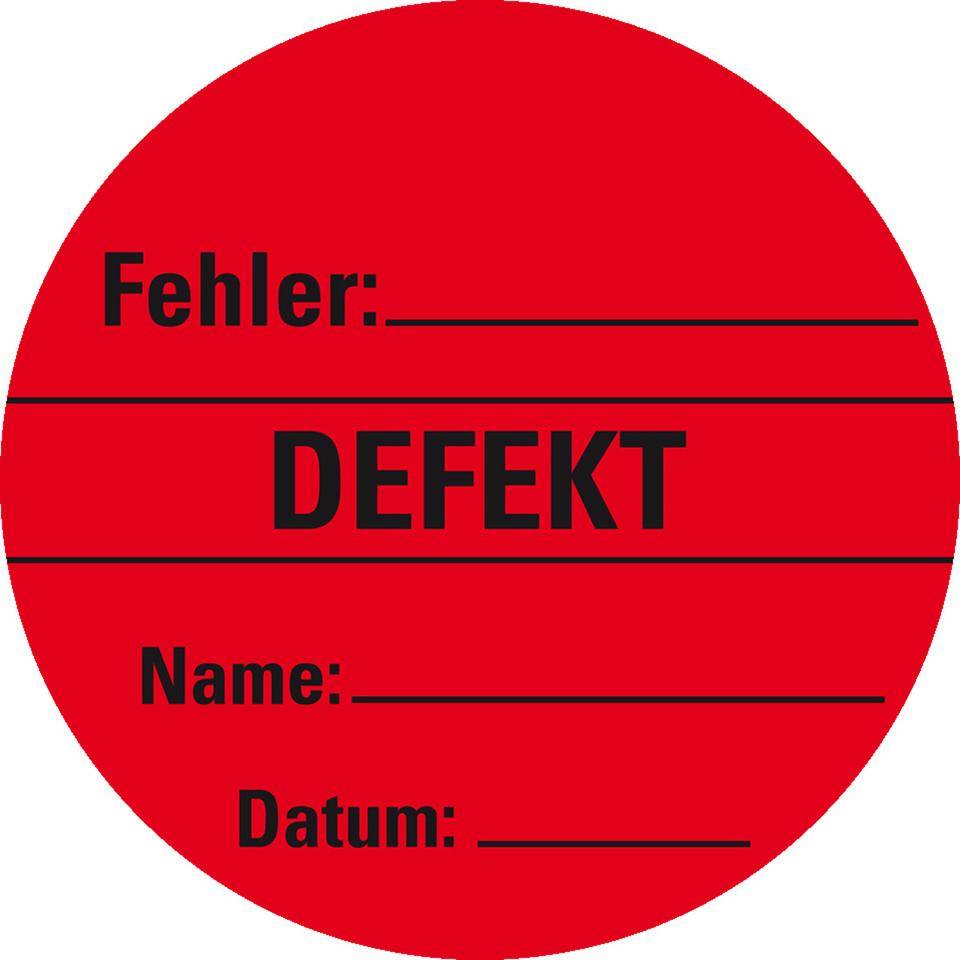 Organisationsetikett Defekt, rot, Haftpapier, ablösbar, Ø 60mm, 500/Rolle