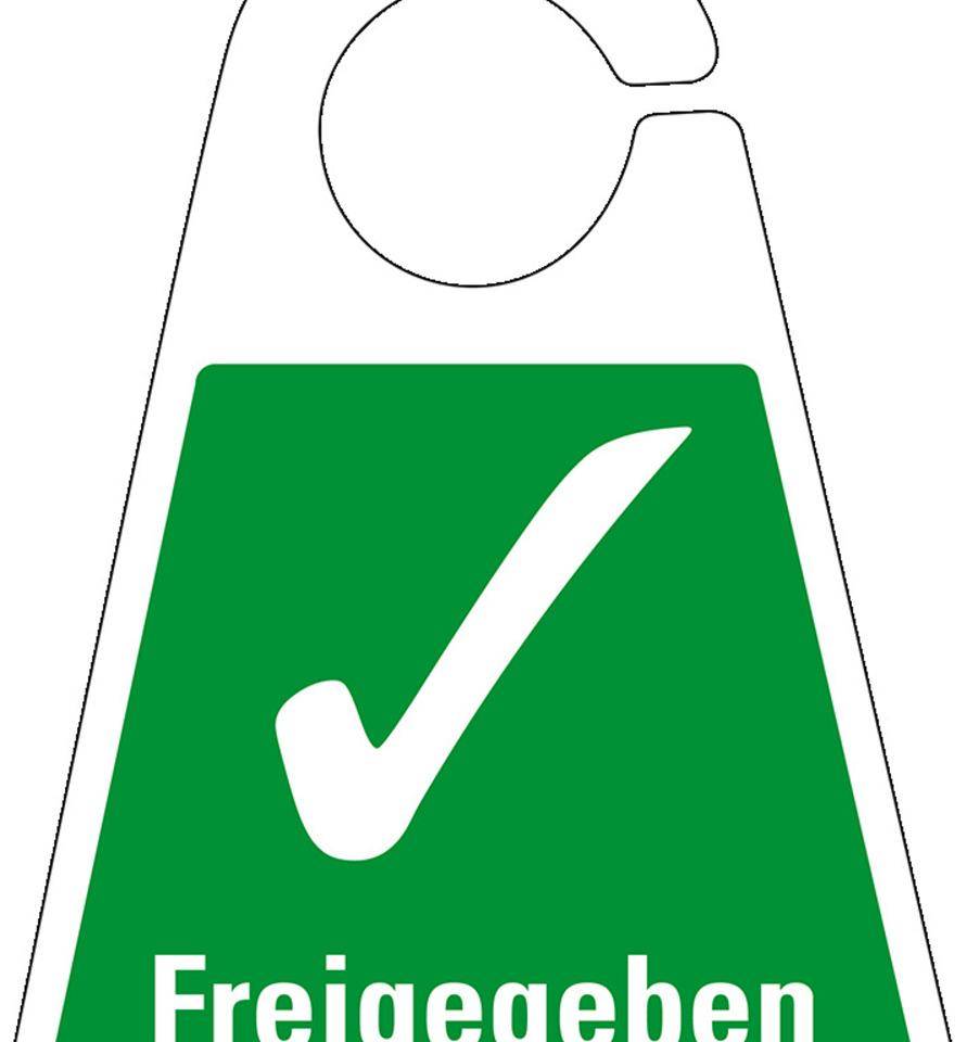Qualitätsanhänger Freigegeben, beidseitig bedruckt, grün, Kunststoff, 120x165mm