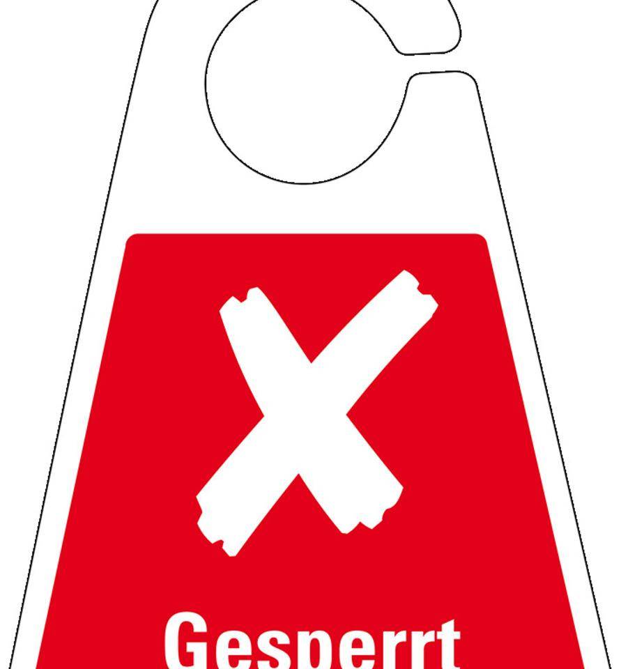 Qualitätsanhänger Gesperrt, beidseitig bedruckt, rot, Kunststoff, 120x165mm
