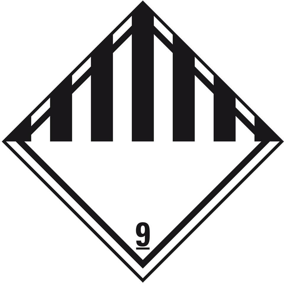 Verpackungskennzeichen Kl.9 Versch.gefährl.Stoffe, Folie, seewasserbeständig, 100x100mm, IMDG-Code, GGVSEB, ADR, IATA