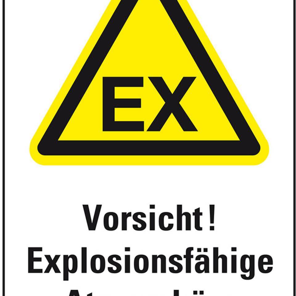 Warn-Kombischild Vorsicht! Explosionsfähige Atmosphäre, Folie, 200x300mm, ASR A1.3, DIN 4844 D-W021