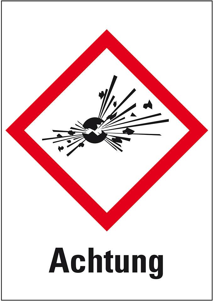 Gefahrensymbol Explodierende Bombe GHS 01, Achtung, Folie, 26x37mm, 12/Bogen, GHS-Verordnung