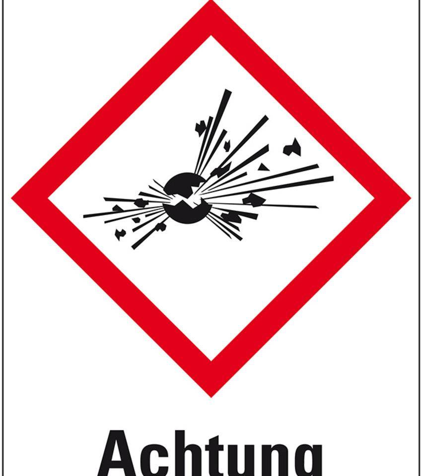 Gefahrensymbol Explodierende Bombe GHS 01, Achtung, Folie, 52x74mm, GHS-Verordnung