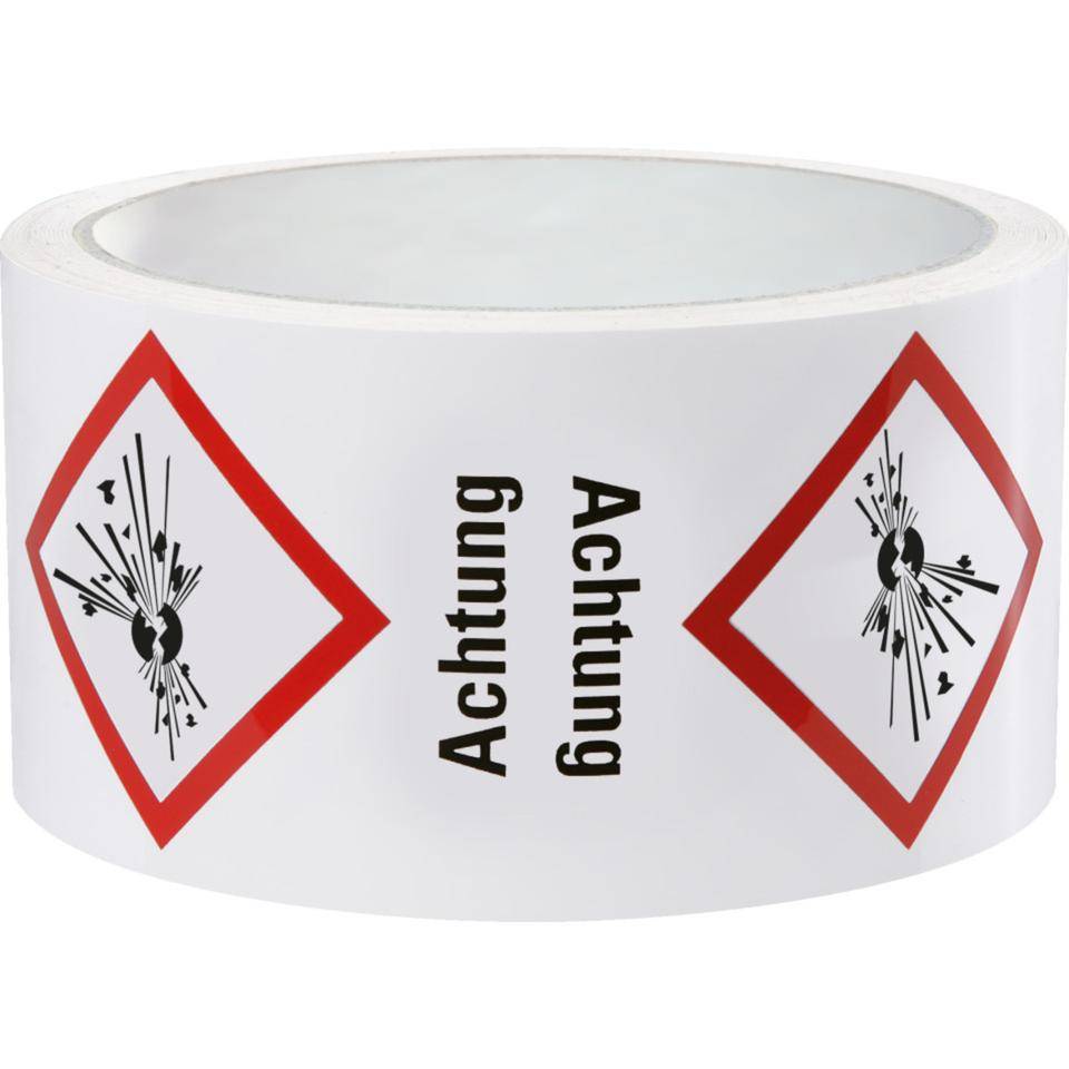 Gefahrensymbol Explodierende Bombe GHS 01, Achtung, Folie, 74x105mm, 500/Rolle, GHS-Verordnung