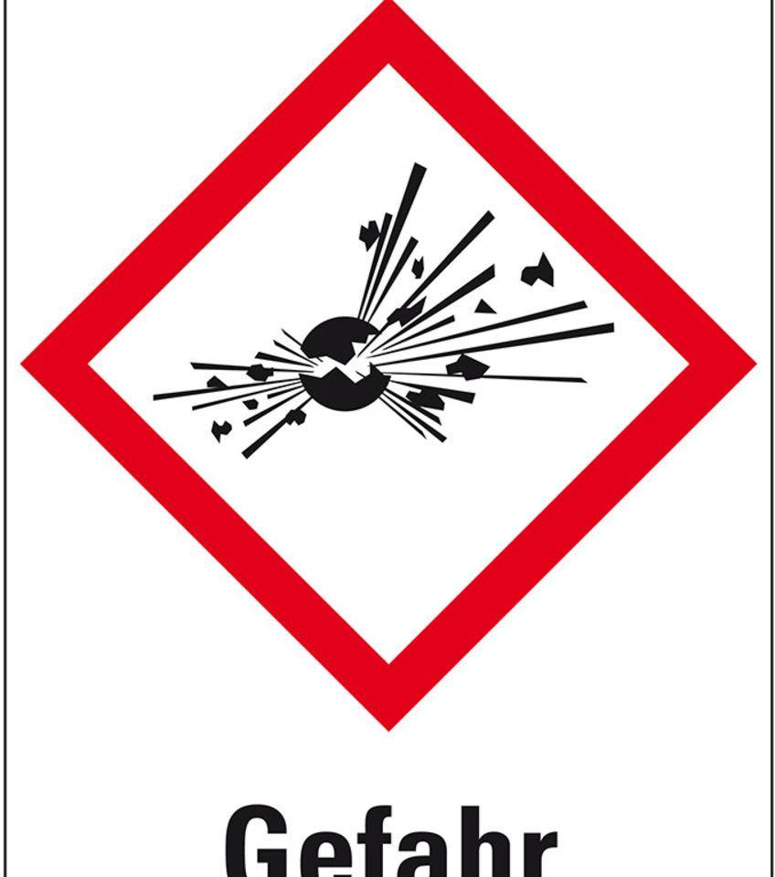 Gefahrensymbol Explodierende Bombe GHS 01, Gefahr, Folie, 52x74mm, 500/Rolle, GHS-Verordnung