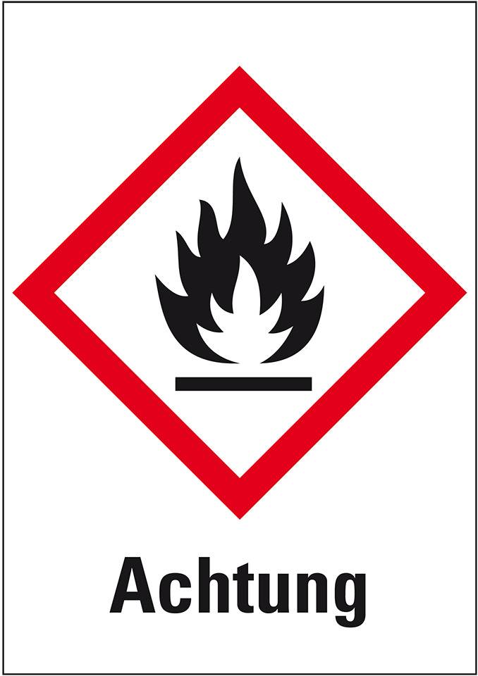 Gefahrensymbol Flamme GHS 02, Achtung, Folie, 26x37mm, 12/Bogen, GHS-Verordnung