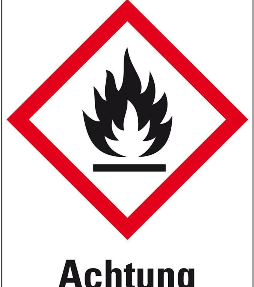 Gefahrensymbol Flamme GHS 02, Achtung, Haftpapier, permanent, 18x26mm, 1000/Rolle, GHS-Verordnung