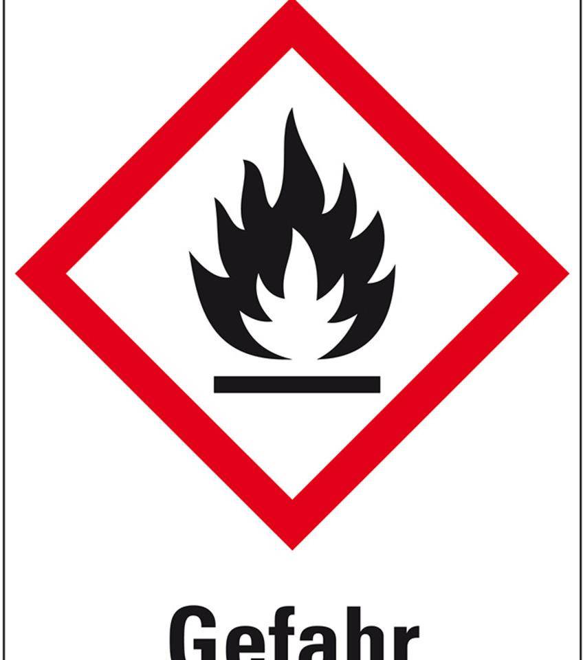 Gefahrensymbol Flamme GHS 02, Gefahr, Folie, 37x52mm, 6/Bogen, GHS-Verordnung