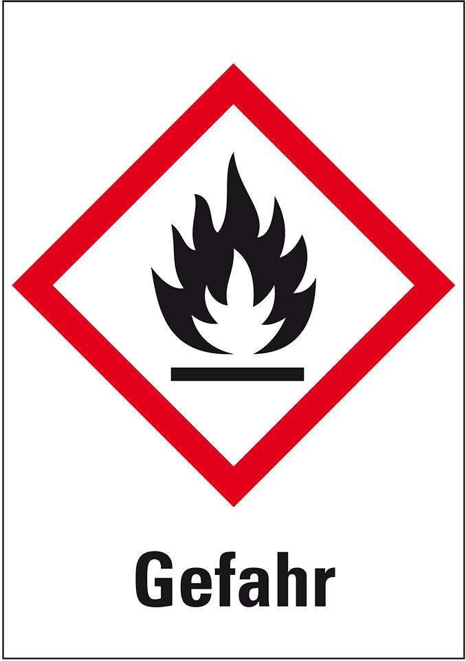 Gefahrensymbol Flamme GHS 02, Gefahr, Folie, 74x105mm, GHS-Verordnung