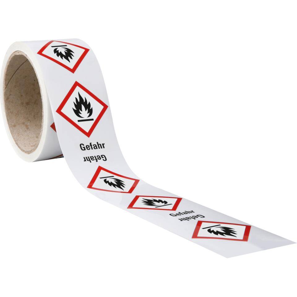 Gefahrensymbol Flamme GHS 02, Gefahr, Haftpapier, permanent, 74x105mm, 1000/Rolle, GHS-Verordnung