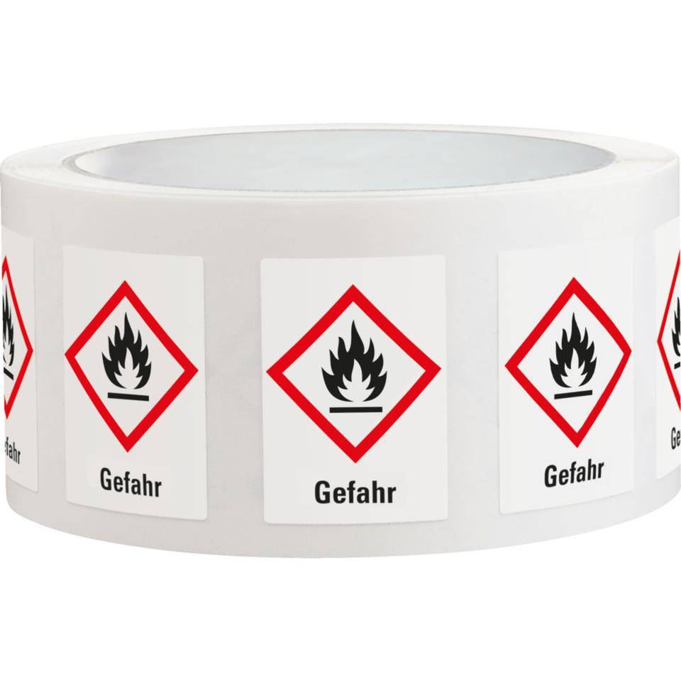 Gefahrensymbol Flamme GHS 02, Gefahr, Folie, 18x26mm, 500/ROL, GHS-Verordnung