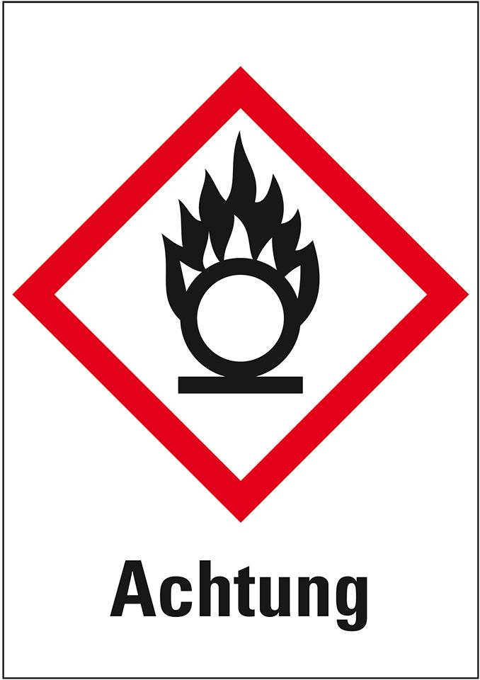 Gefahrensymbol Flamme über Kreis GHS 03, Achtung, Folie, 105x148mm, GHS-Verordnung