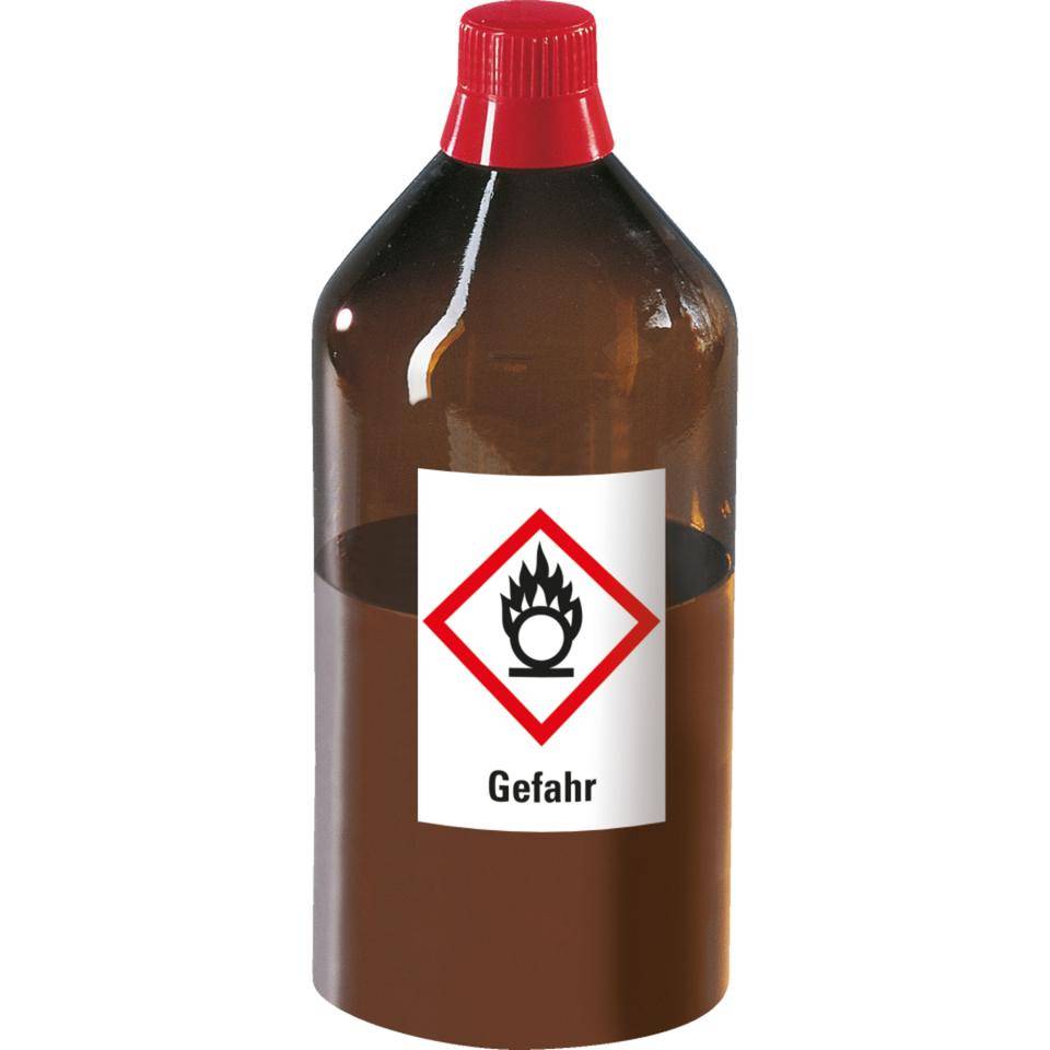 Gefahrensymbol Flamme über Kreis GHS 03, Gefahr, Haftpapier, 18x26mm, 1000/Rolle, GHS-Verordnung
