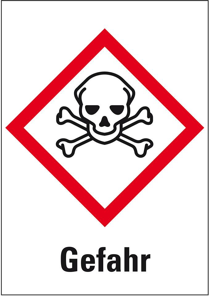 Gefahrensymbol Totenkopf m.Knochen GHS 06, Gefahr, Haftpapier, 26x37mm, 1000/Rolle, GHS-Verordnung