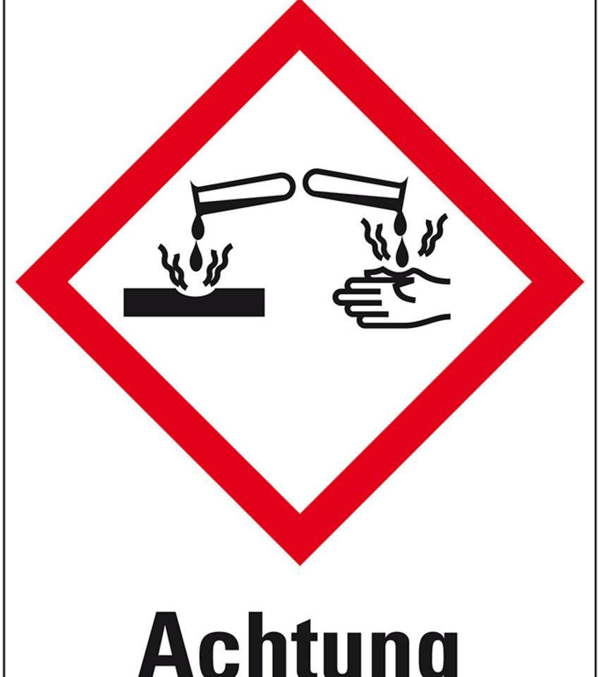 Gefahrensymbol Ätzwirkung GHS 05, Achtung, Folie, 74x105mm, 500/Rolle, GHS-Verordnung
