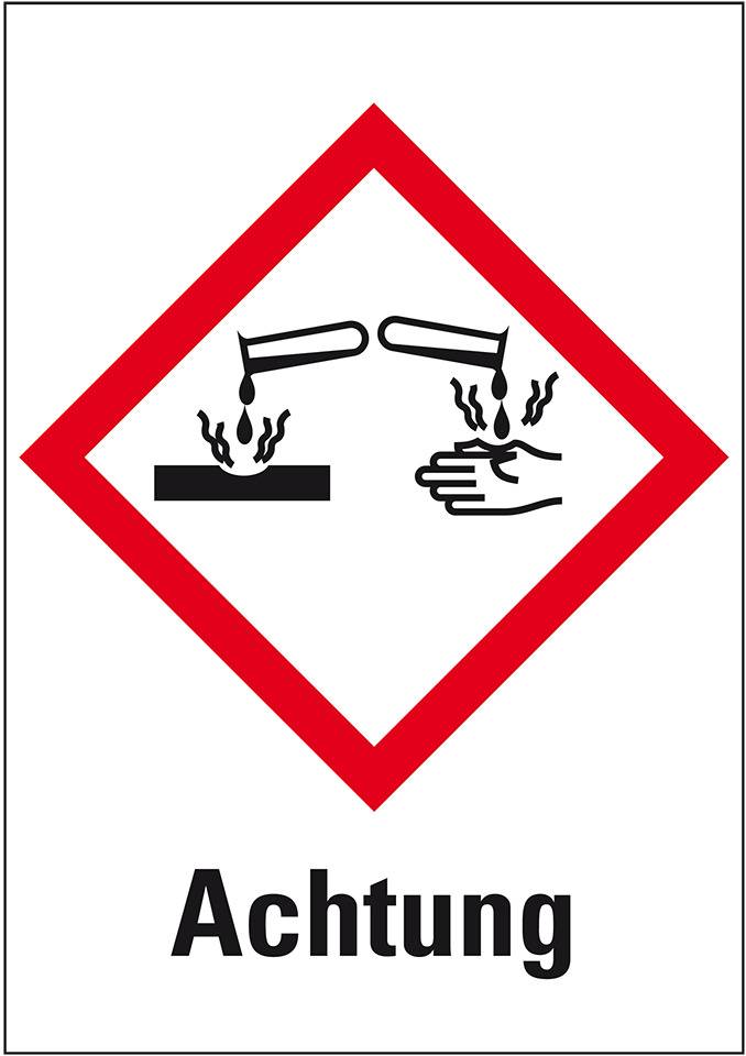 Gefahrensymbol Ätzwirkung GHS 05, Achtung, Folie, 74x105mm, GHS-Verordnung