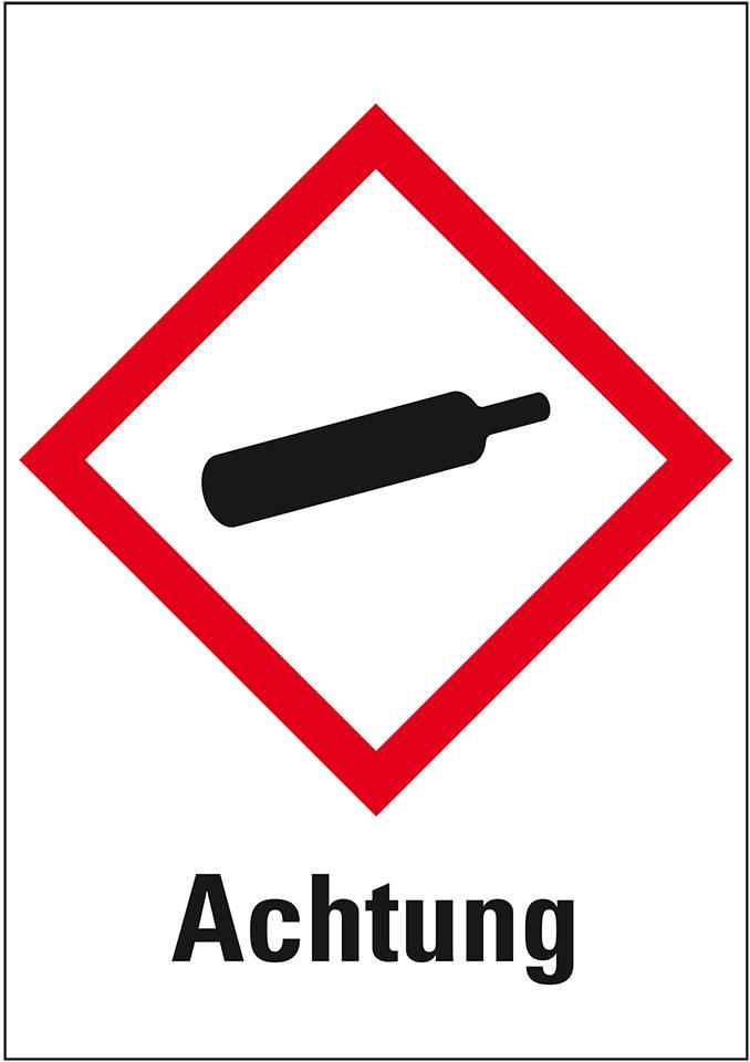Gefahrensymbol Gasflasche GHS 04, Achtung, Haftpapier, 26x37mm, 1000/Rolle, GHS-Verordnung