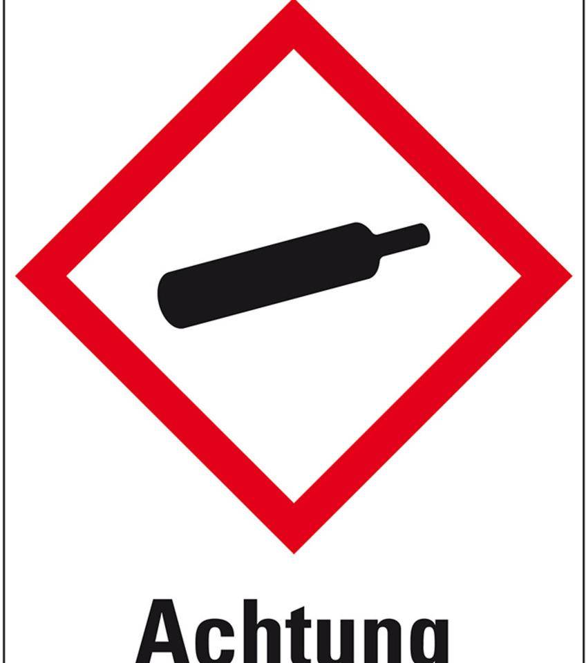 Gefahrensymbol Gasflasche GHS 04, Achtung, Folie, 37x52mm, 6/Bogen, GHS-Verordnung