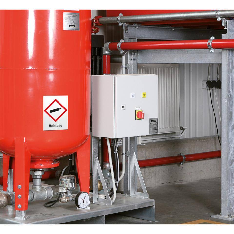 Gefahrensymbol Gasflasche GHS 04, Achtung, Folie, 74x105mm, GHS-Verordnung
