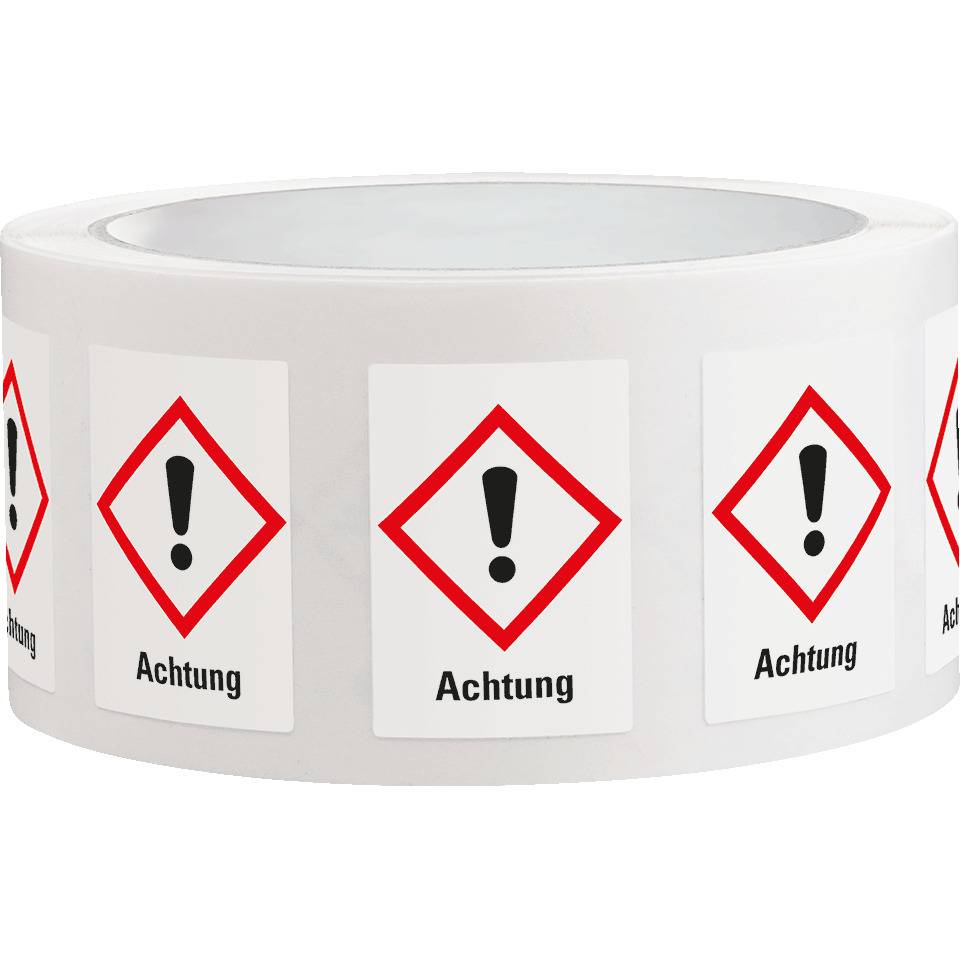 Gefahrensymbol Ausrufezeichen GHS 07, Achtung, Haftpapier, 37x52mm, 1000/Rolle, GHS-Verordnung