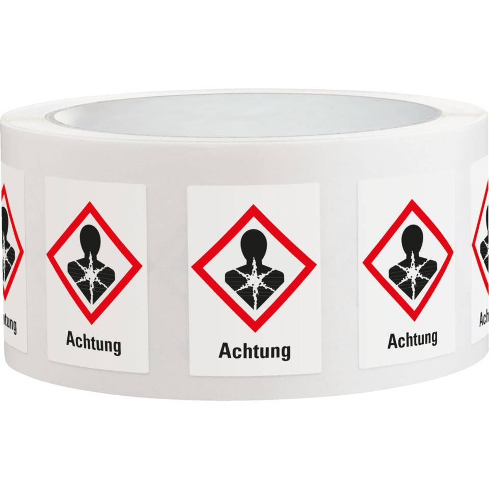 Gefahrensymbol Gesundheitsgefahr GHS 08, Achtung, Folie, 26x37mm, 500/Rolle, GHS-Verordnung