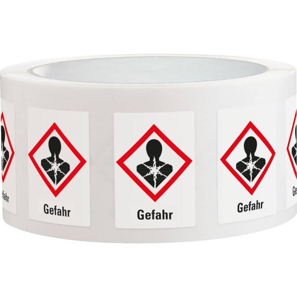 Gefahrensymbol Gesundheitsgefahr GHS 08, Gefahr, Folie, 26x37mm,500/Rolle, GHS-Verordnung